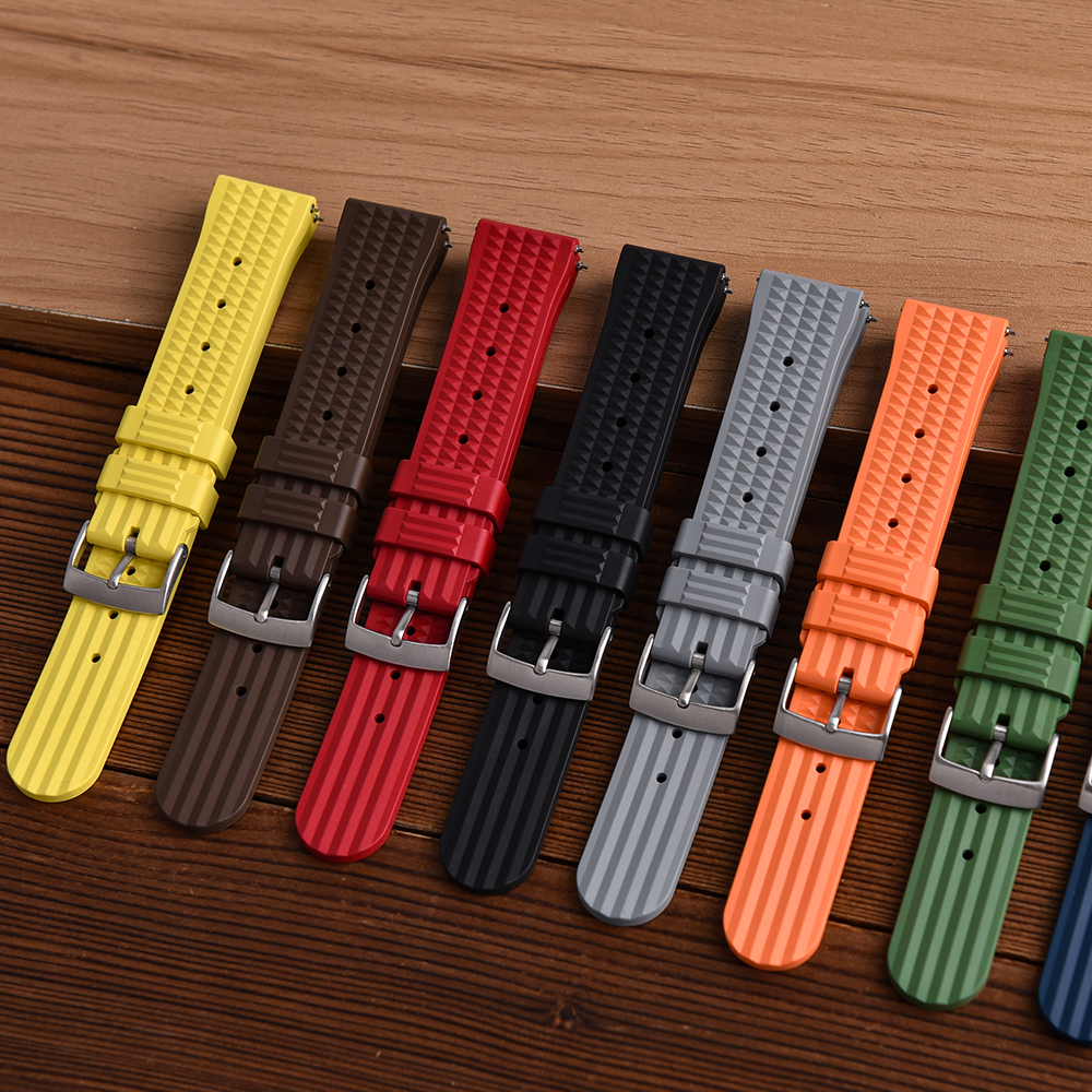 Rubber Strap Diver - FKM Rubber Waffle Watch Strap 18mm