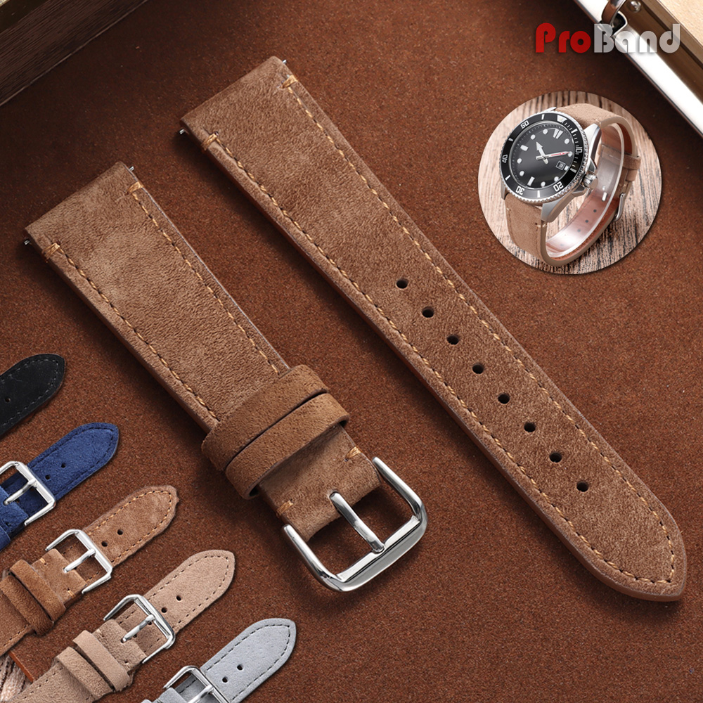 Suede Strap Watch - Vintage Suede Leather Strap 20mm 22mm