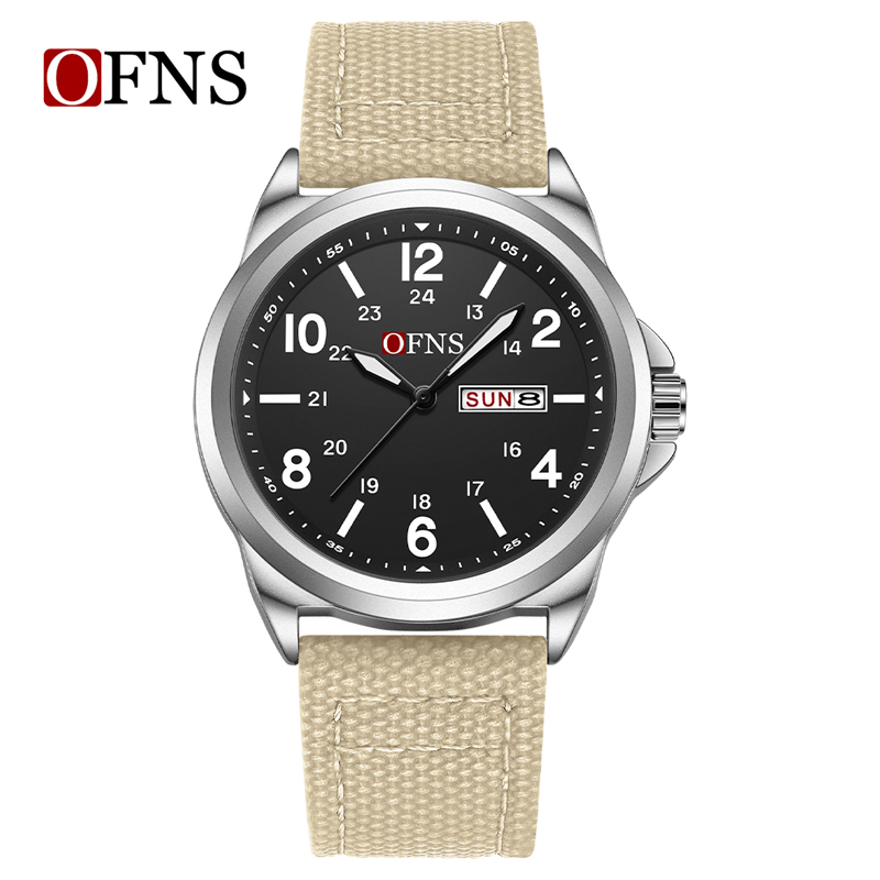Leather Watch Band Men - OFNS 7223 Casual Men's Quartz Watch
