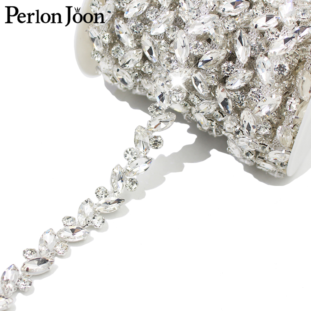 Perlon Strap Woven - Leaf Round Crystal Rhinestone Decoration Chain