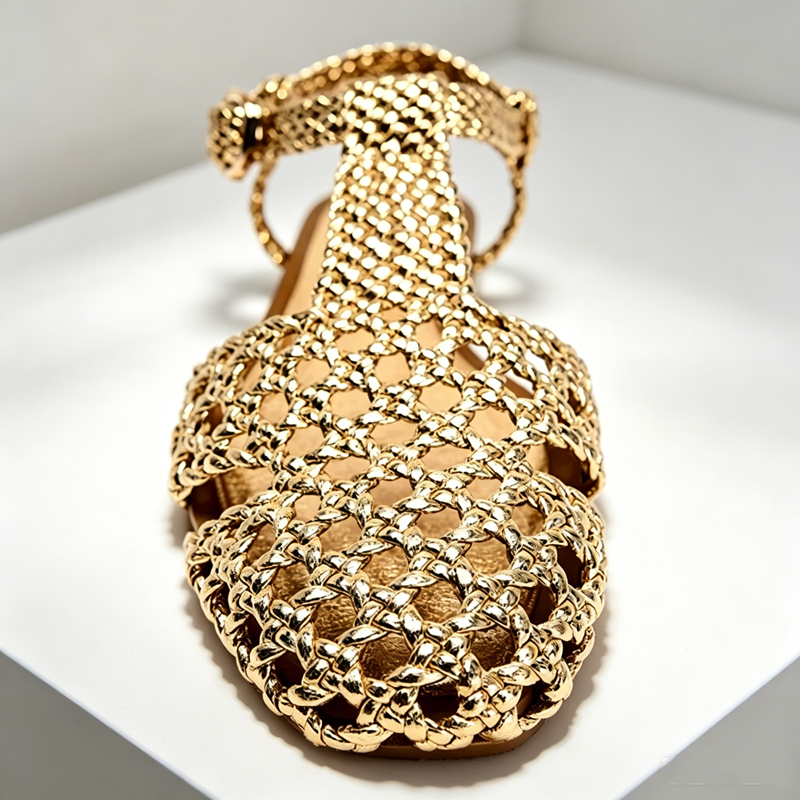 Golden Mesh Woven Flat Sandals - đánh giá và giá Mesh Strap Metal