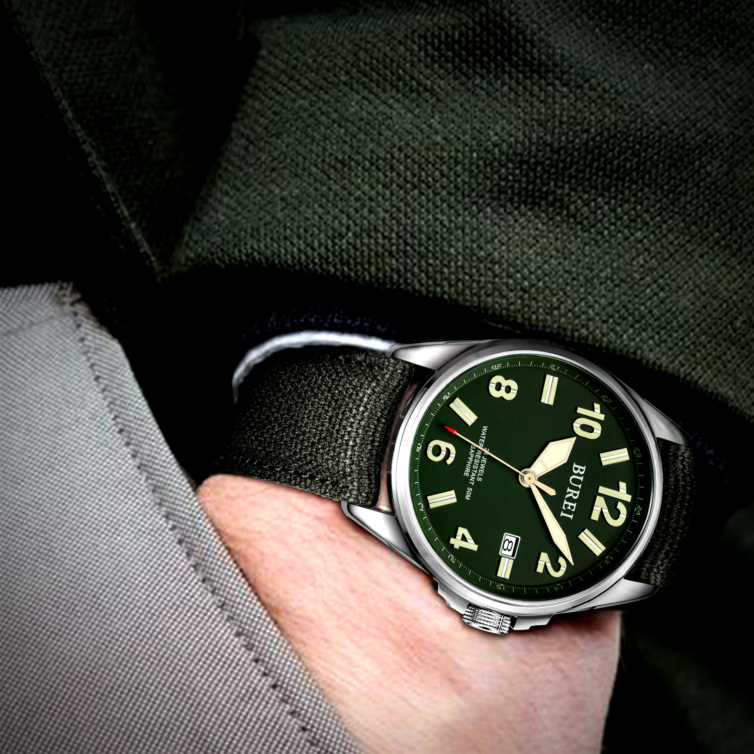 NH35 BUREI Luxury Brand Men Au - đánh giá và giá Canvas Strap Watch