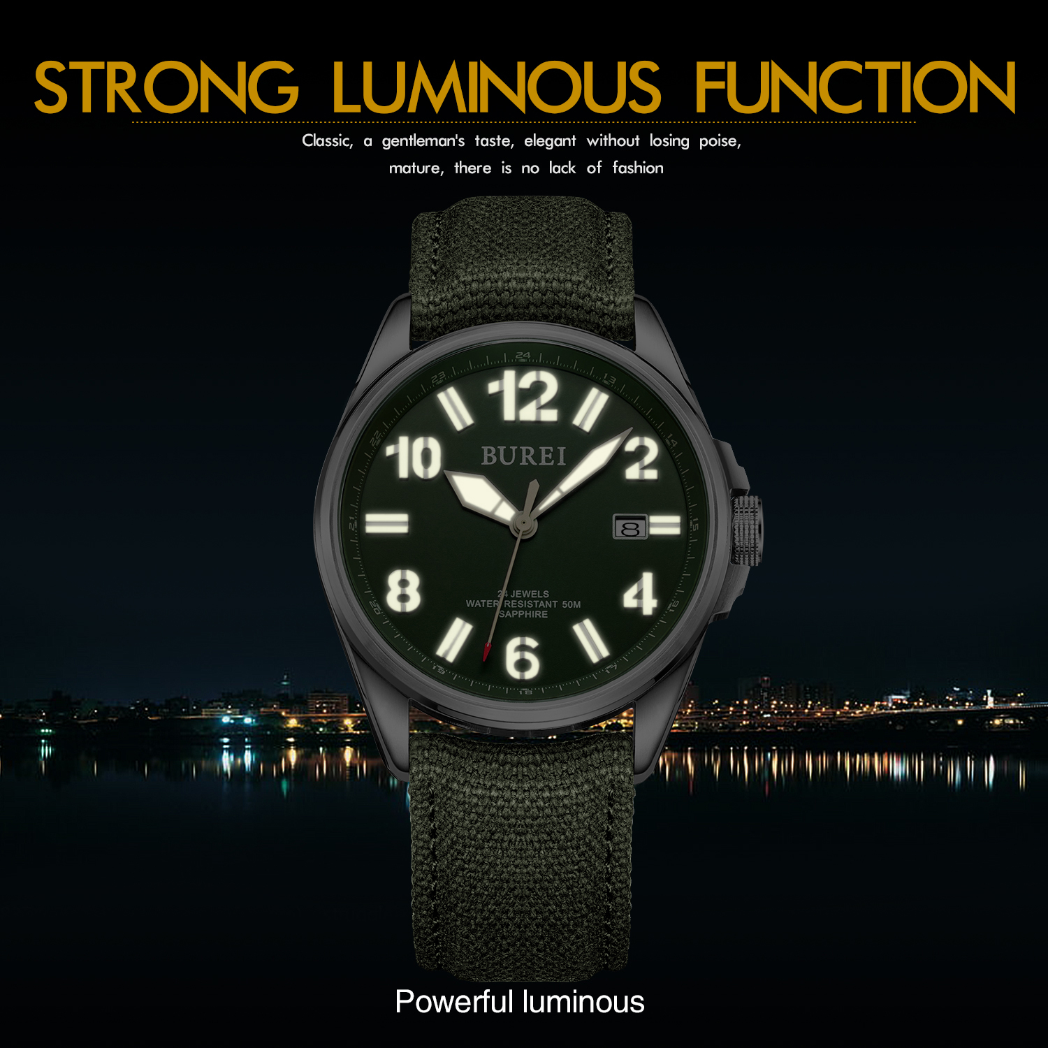 NH35 BUREI Luxury Brand Men Au - đánh giá và giá Canvas Strap Watch