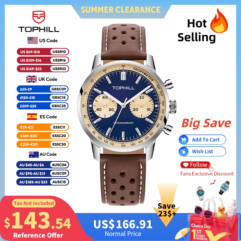 TOPHILL Vintage Racing Chronog - đánh giá và giá Tropic Strap Vintage